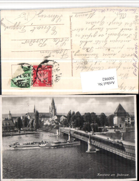 500982, Konstanz on Lake Constance, partial view of bridge, steamer, pub Ottmar Zieher