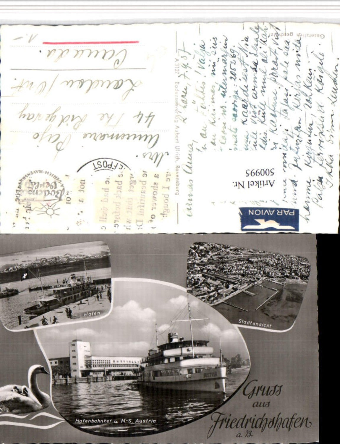 500995,Friedrichshafen Totale Hafen MS Austria Dampfer Mehrbildkarte