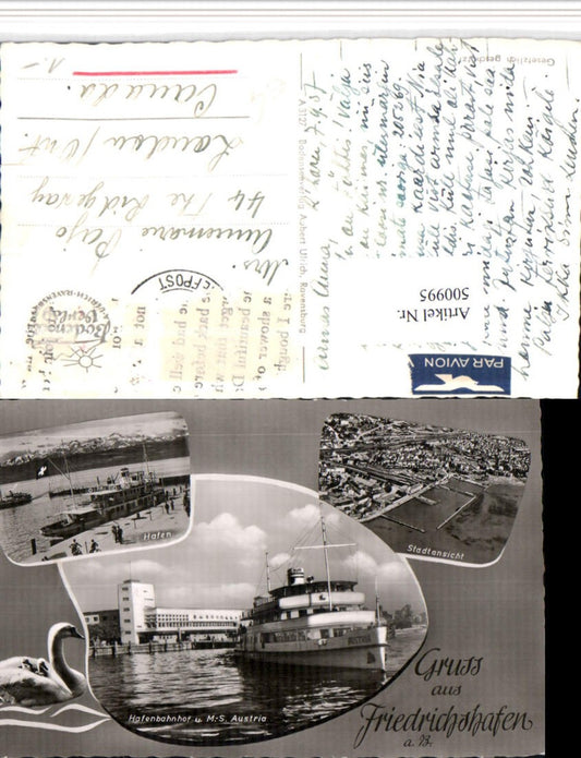 500995,Friedrichshafen Totale Hafen MS Austria Dampfer Mehrbildkarte