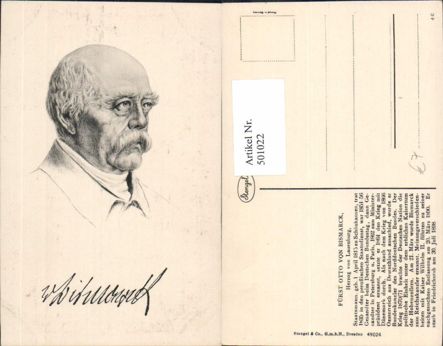 501022,Fürst Otto v. Bismarck Herzog v. Lauenburg Politiker