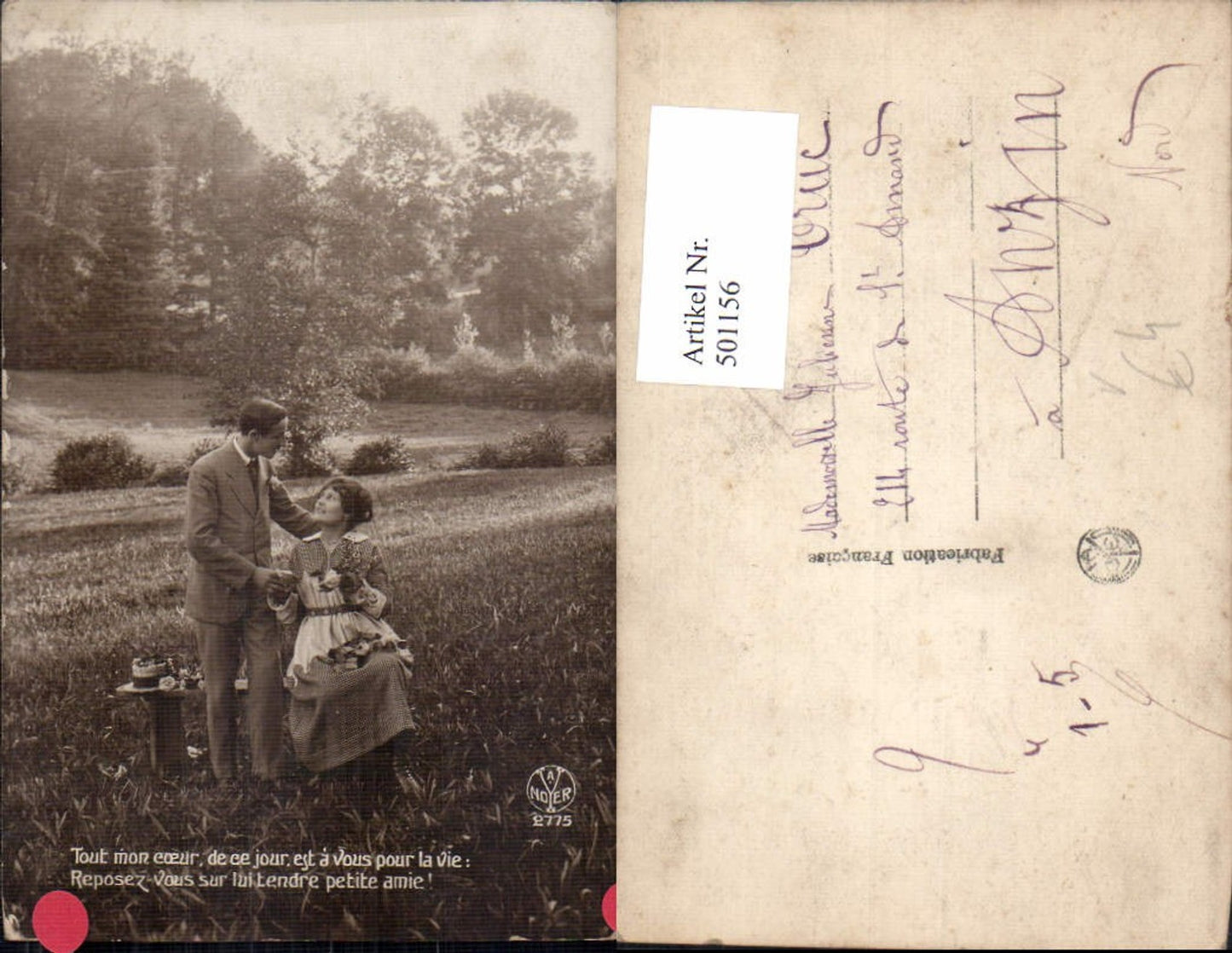 501156,Paar Liebe Verliebter Blick Händchenhalten Blumen Landschaft pub A. Noyer 2775