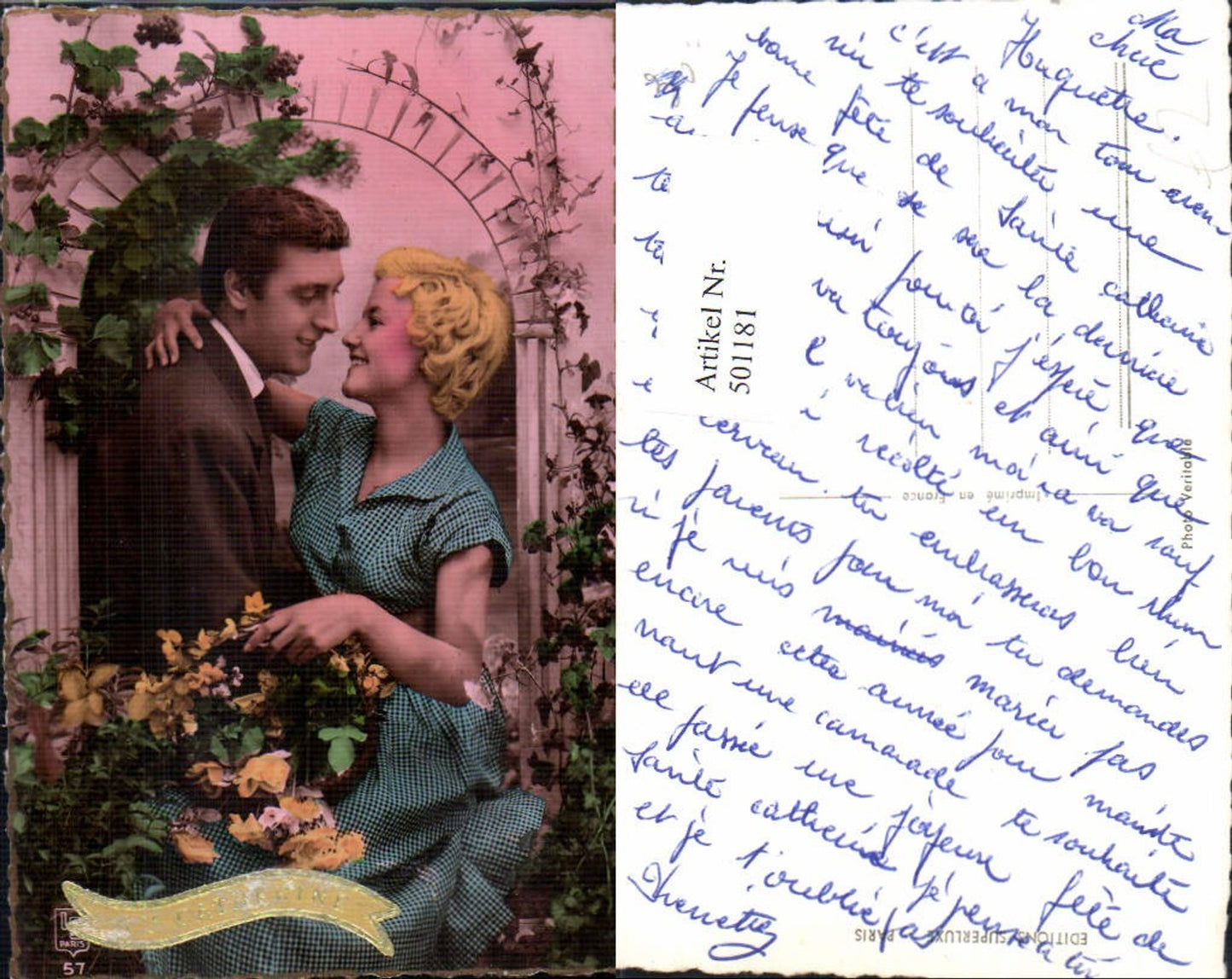 501181,Paar Liebe Verliebter Blick Korb m. Blumen Ste Catherine