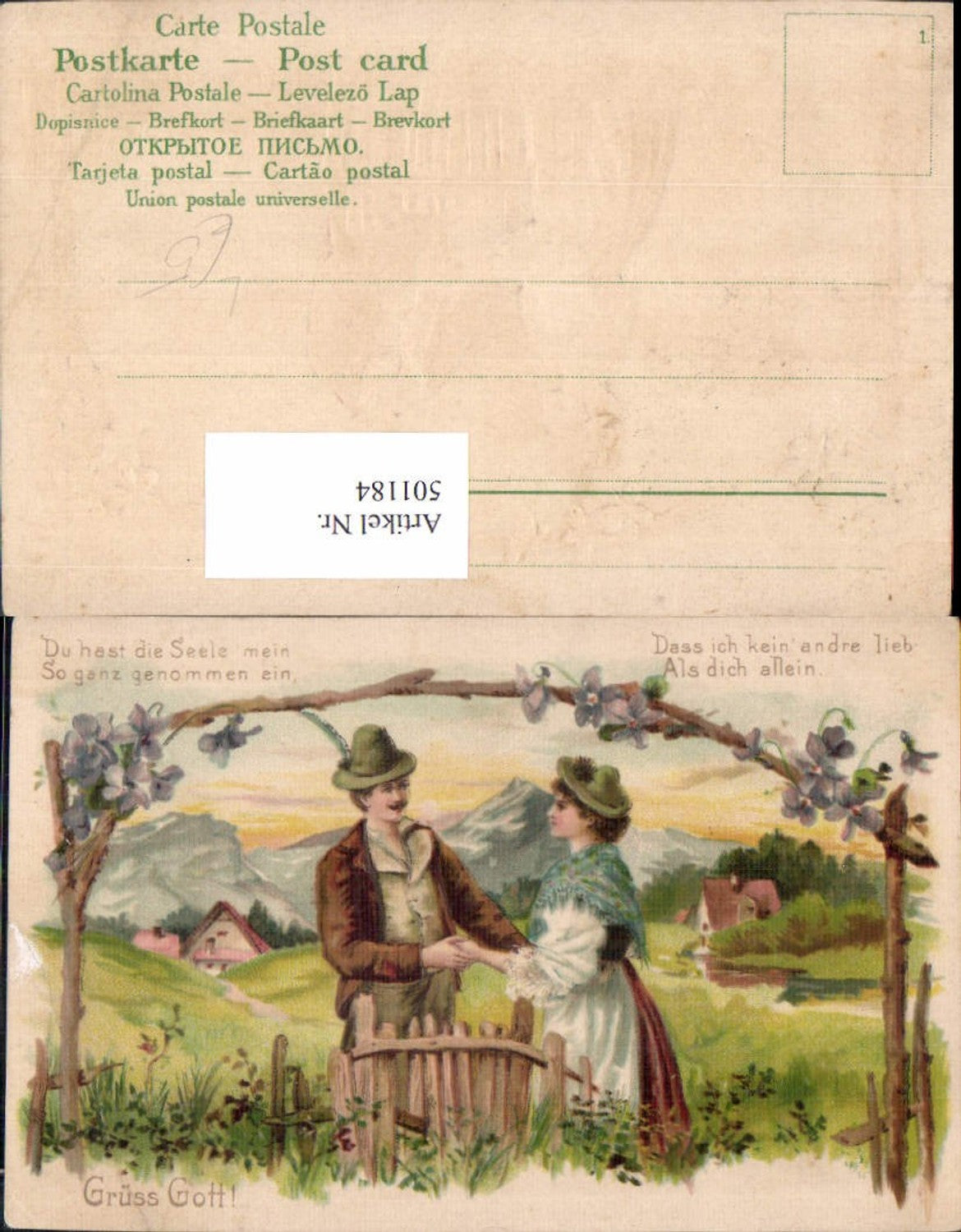 501184,Litho Paar Liebe Händchenhalten Tracht Spruch