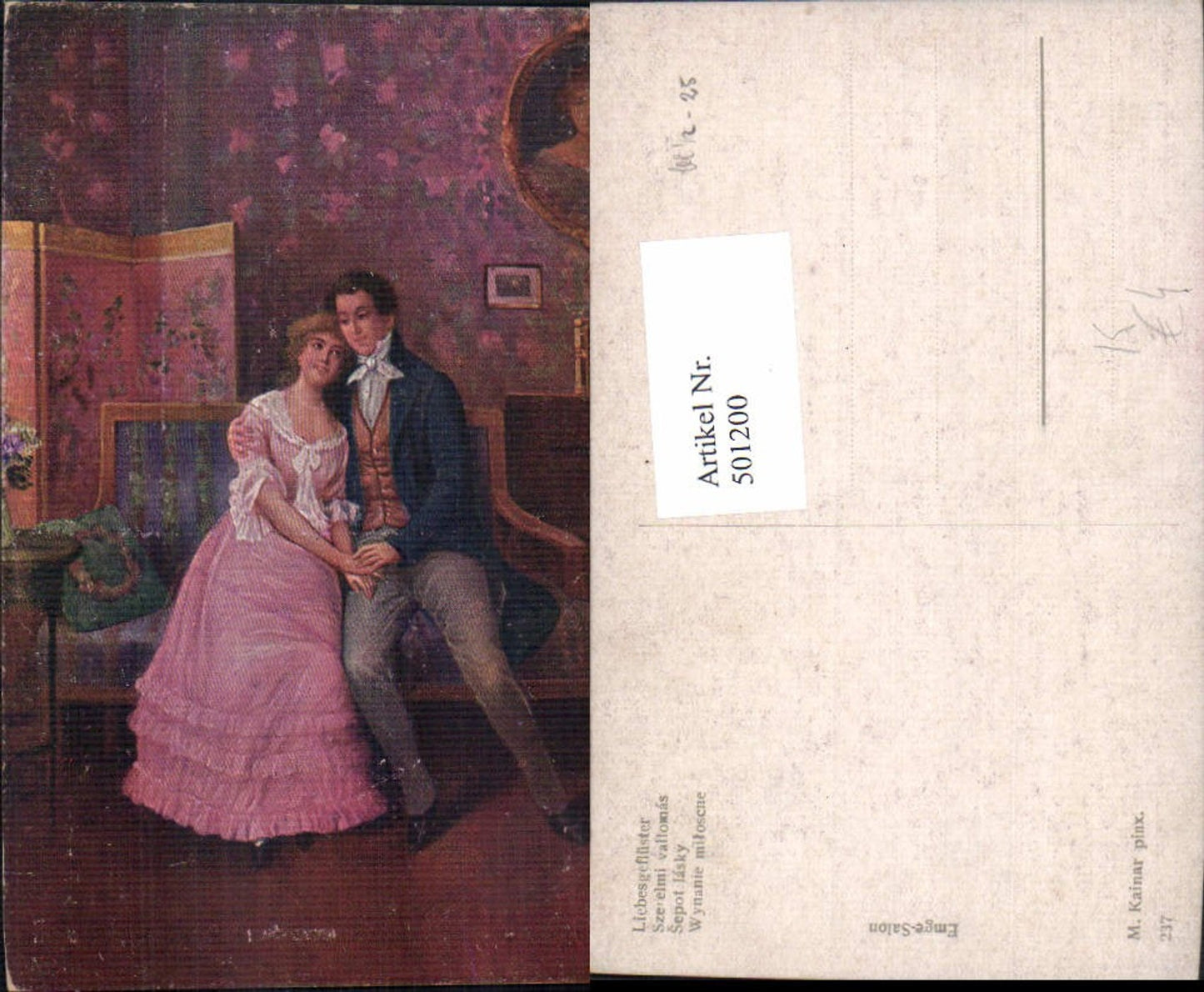 501200,Künstler Ak M. Kainar Liebesgeflüster Paar Liebe Händchenhalten