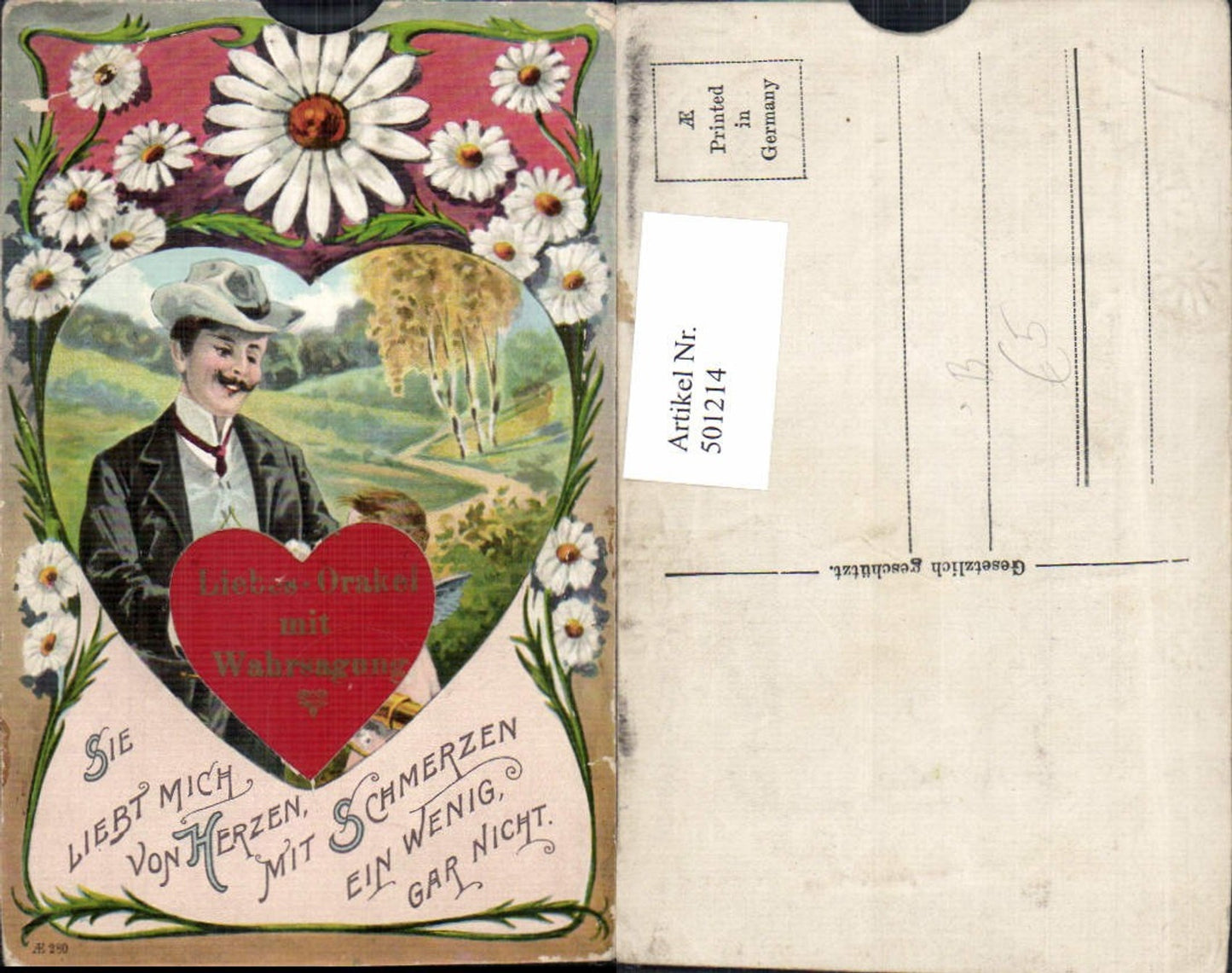 501214,Paar Liebe Mann Amor Liebes-Orakel m. Wahrsagung Blumen
