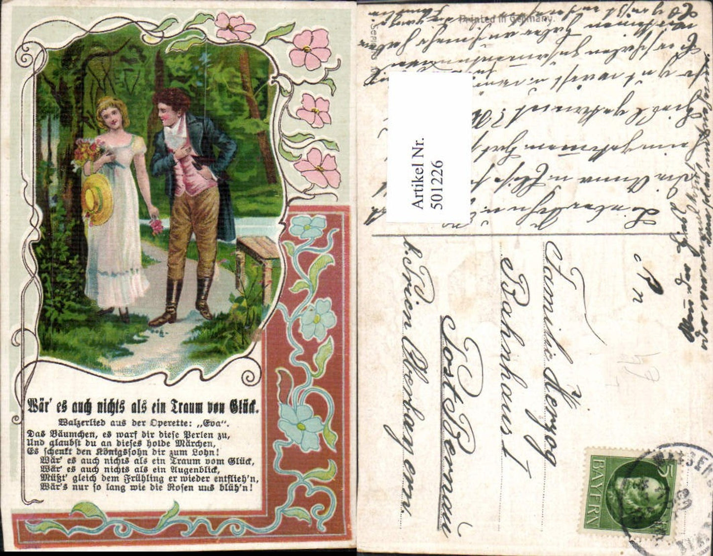 501226,Präge Litho Paar Liebe Walzerlied Operette Eva