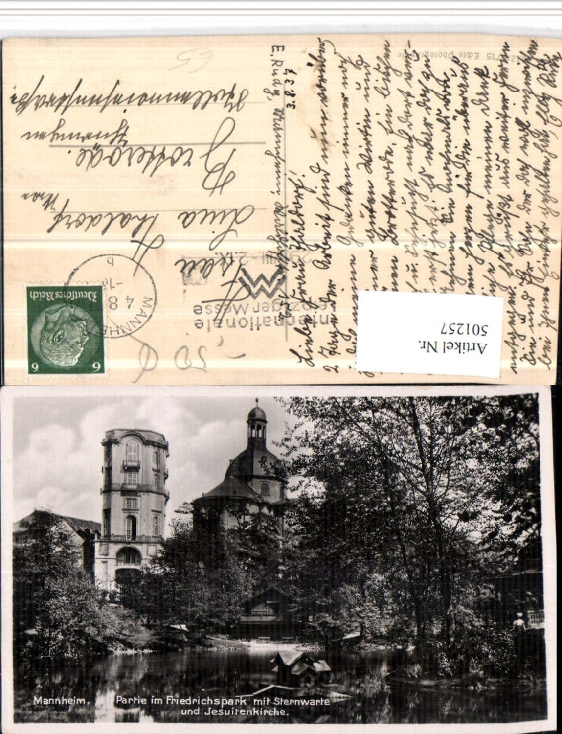 501257,Mannheim Friedrichspark m. Sternwarte u. Jesuitenkirche