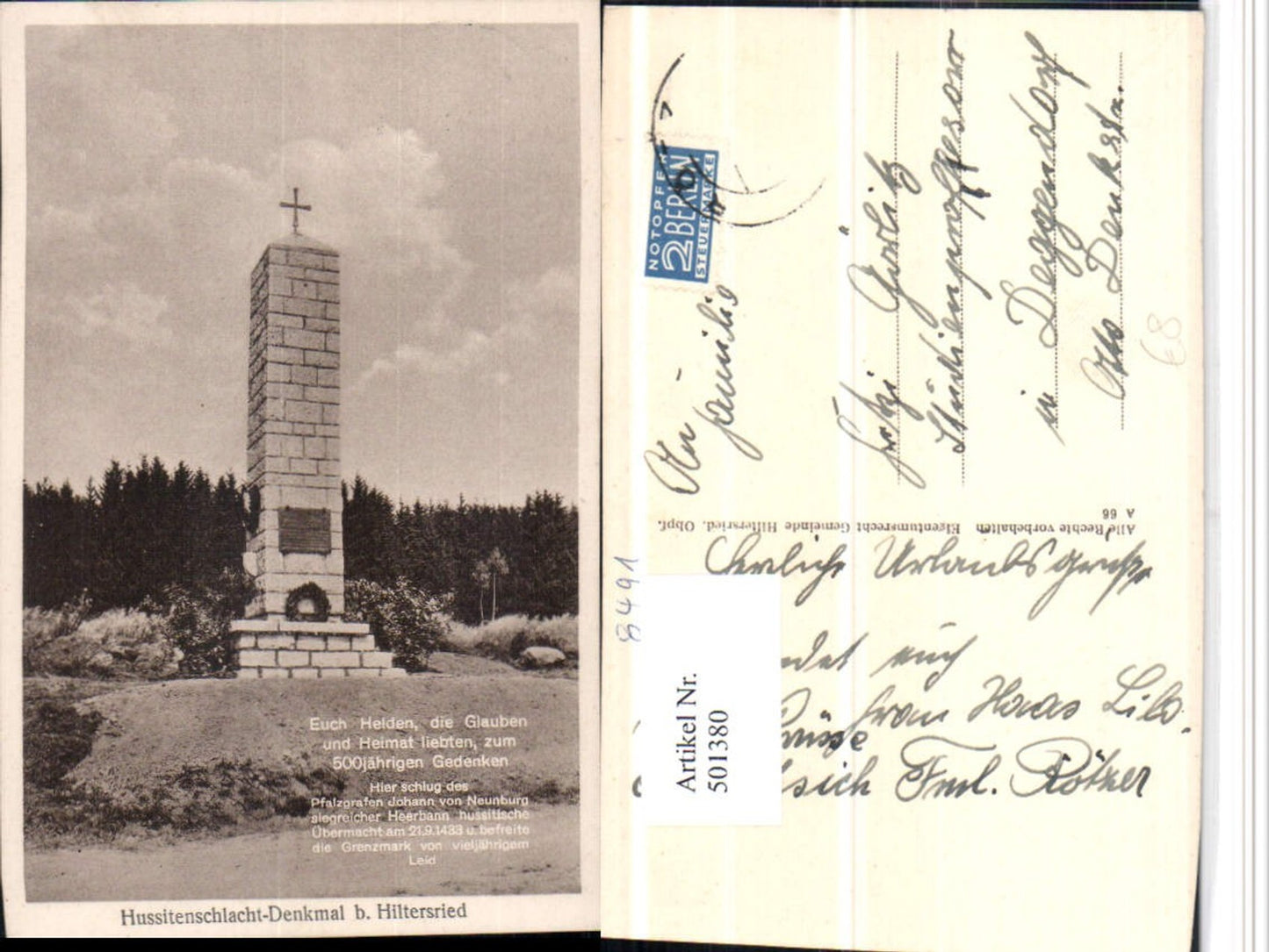 501380,Hussitenschlacht-Denkmal b. Hiltersried