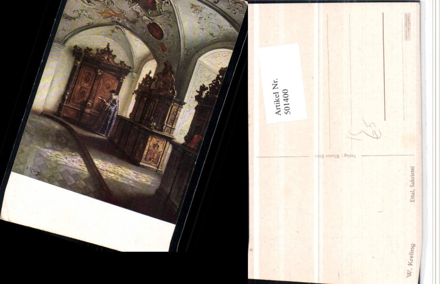 501400,Künstler AK W. Kreling Ettal Kloster Sakristei Innenansicht