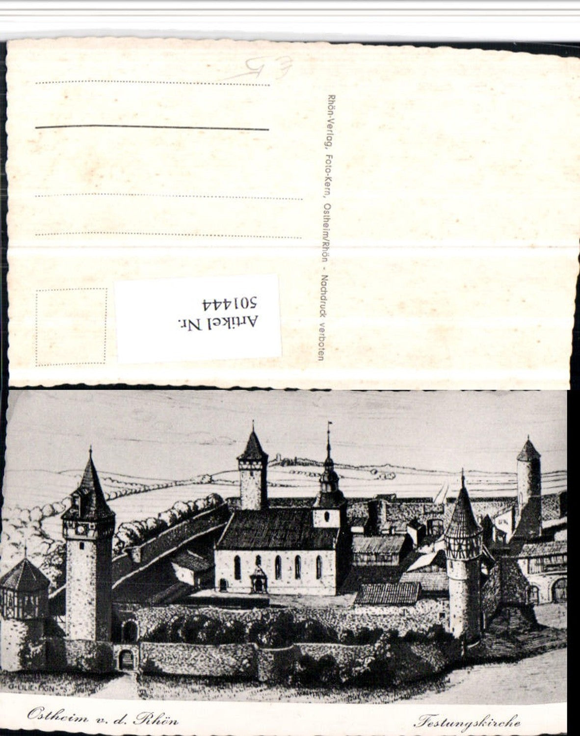 501444,Künstler AK Ostheim vor der Rhön Festung Kirche