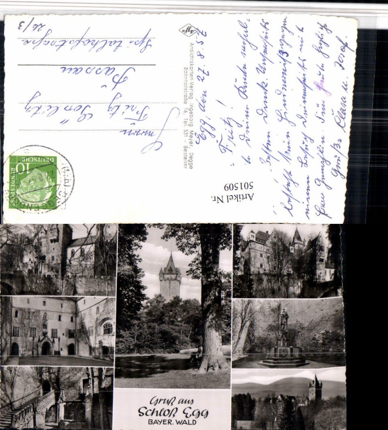 501509,Gruß aus Schloss Egg b. Bernried Brunnen Mehrbildkarte