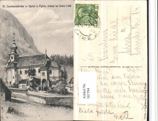 501794,Künstler AK Spital am Pyhrn St. Leonhardskirche pub J. Bodingbaur