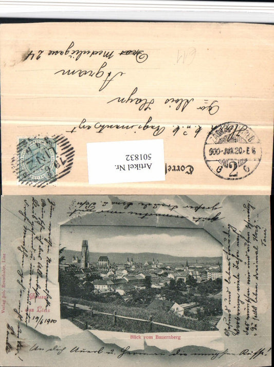 501832,Gruß aus Linz Teilansicht vom Bauernberg Passepartout