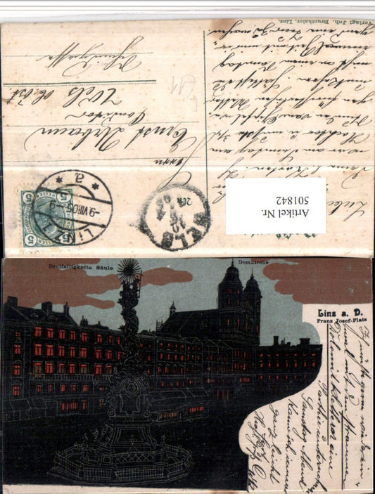 501842,Litho Linz an d. Donau Franz-Josef-Platz Pestsäule Kirche