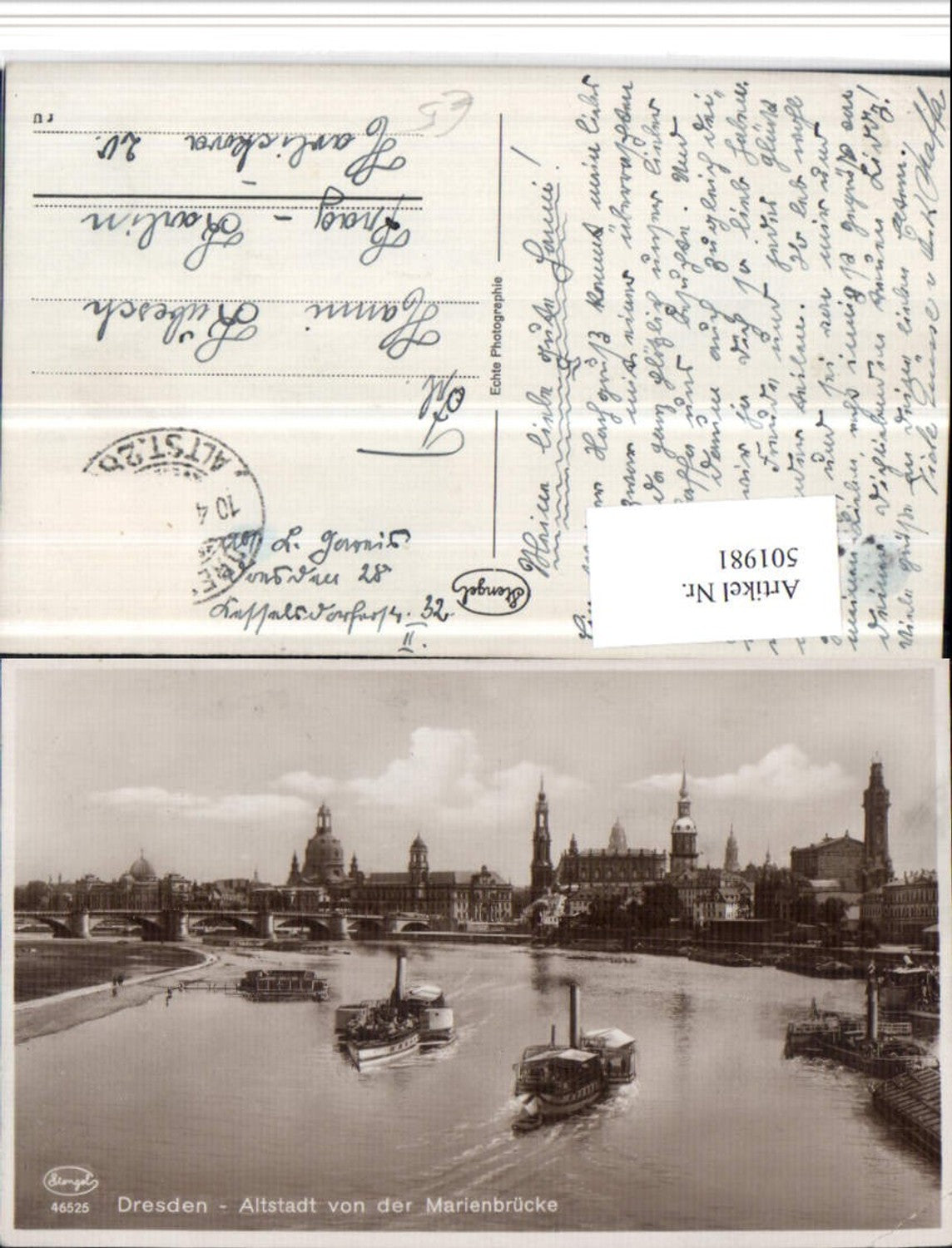 501981,Dresden Teilansicht von d. Marienbrücke Dampfer pub Stengel 46525