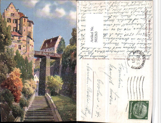 502263,Künstler AK Meersburg am Bodensee Aufgang zur Oberstadt u. Schloss