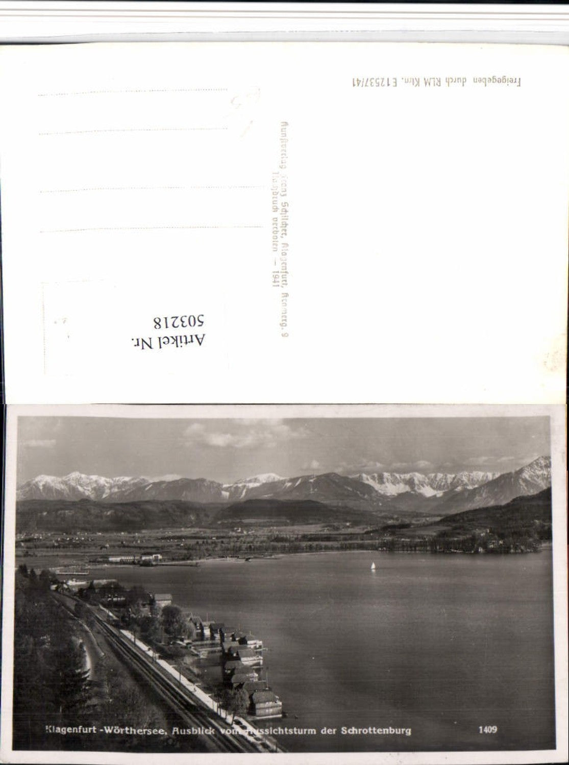 503218,Klagenfurt am Wörthersee Ausblick Bergkulisse pub F. Schilcher 1409