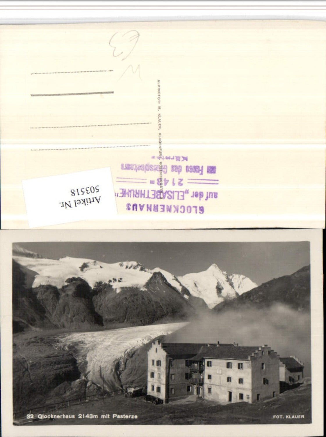 503518,Glocknerhaus Berghütte m. Pasterze b. Heiligenblut Bergkulisse