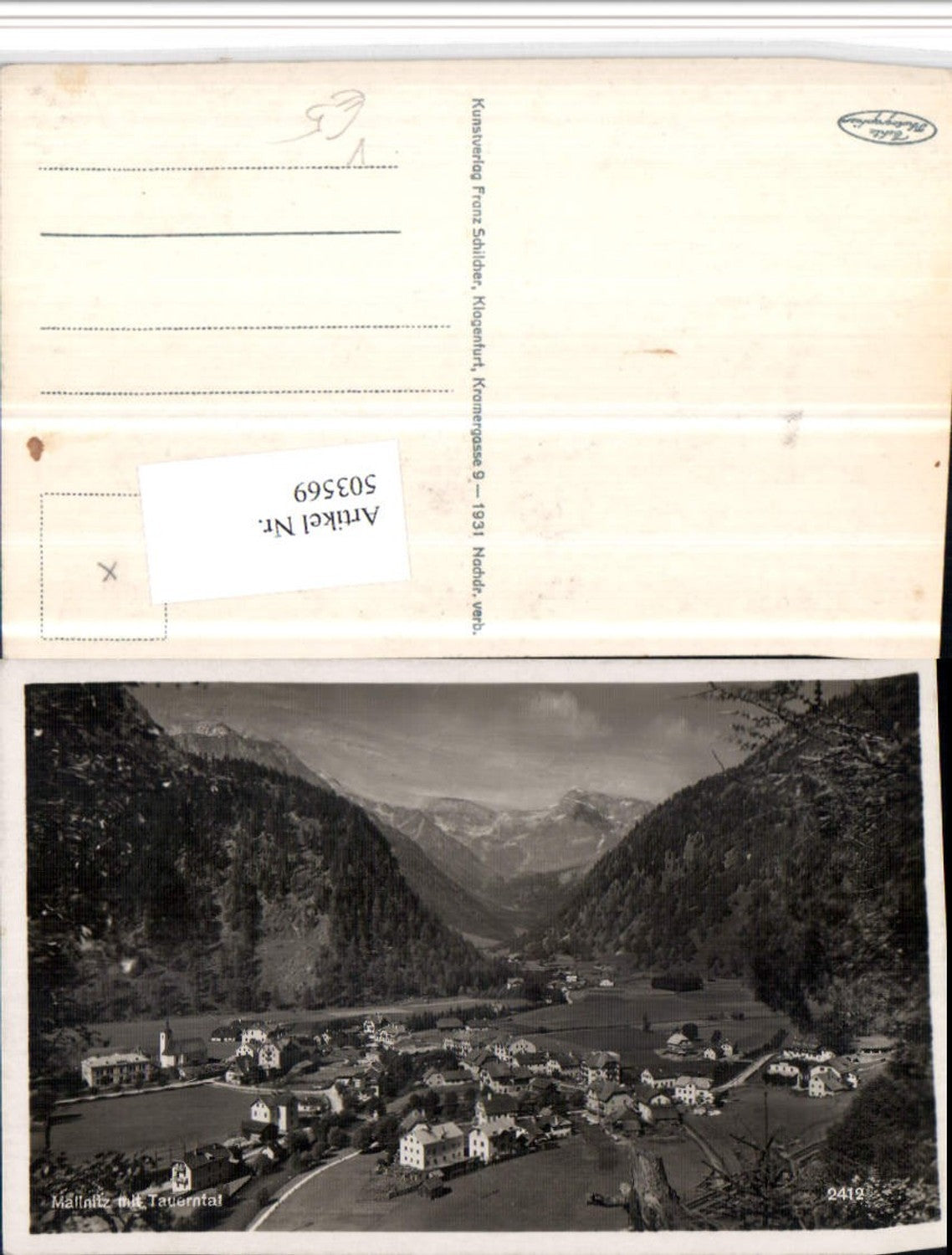 503569,Mallnitz Totale geg. Tauerntal Bergkulisse pub F. Schilcher 2412
