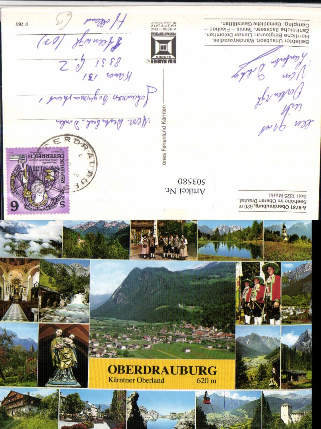 503580,Oberdrauburg Totale Tracht Kirche Seilbahn Mehrbildkarte