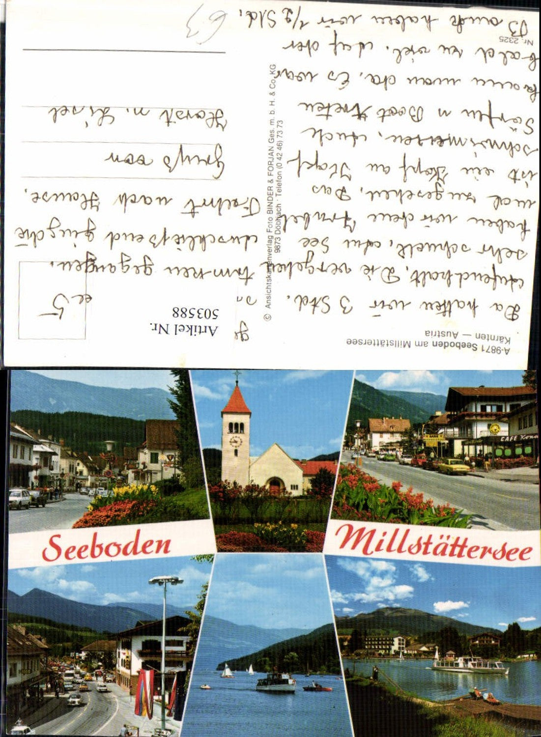 503588,Seeboden am Millstättersee Kirche Bank Boot Mehrbildkarte