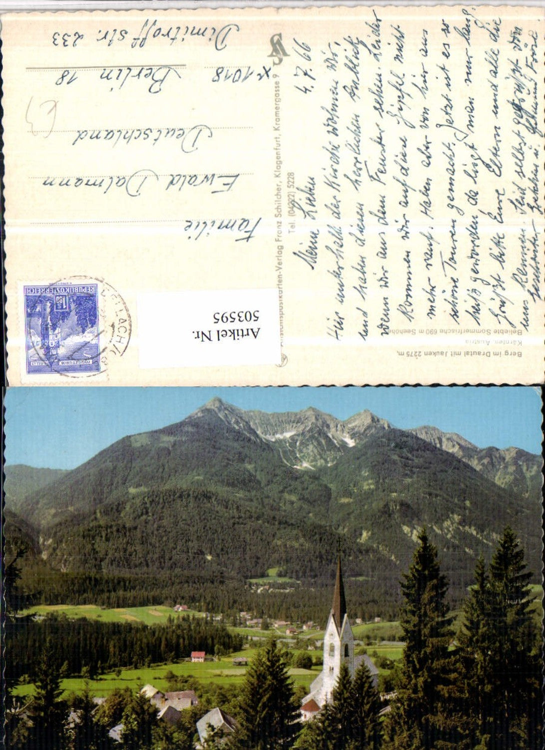503595,Berg im Drautal Kirche m. Jauken Bergkulisse