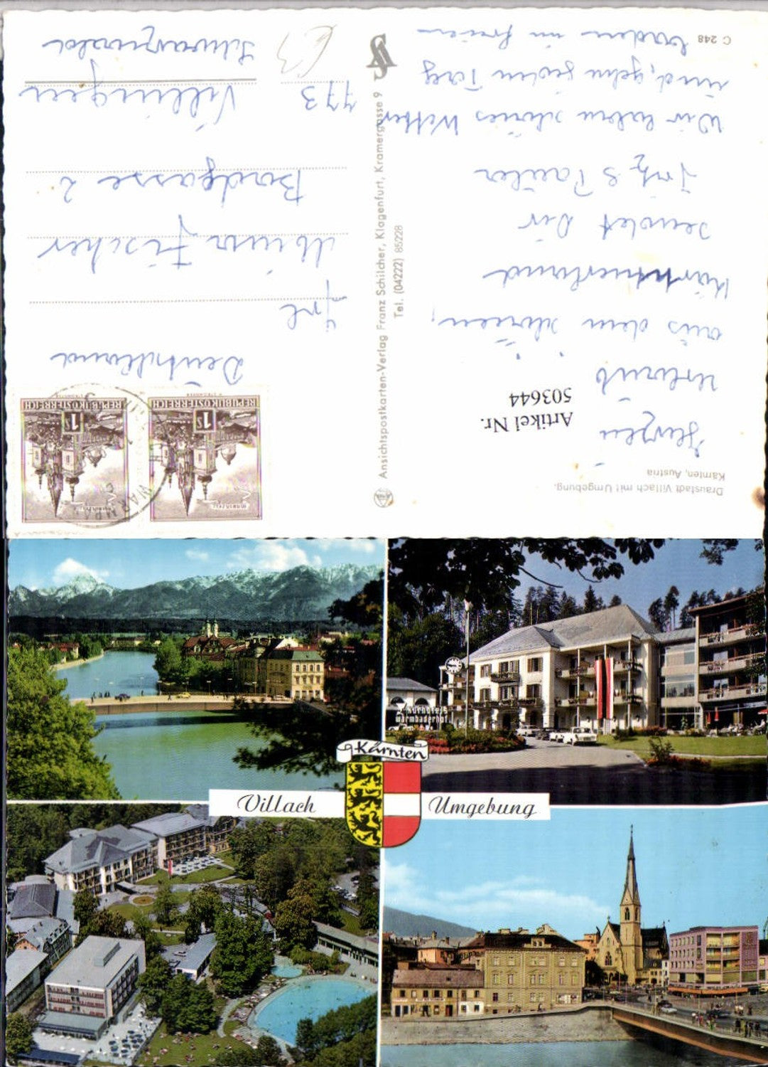 503644,Villach Teilansicht Brücke Kirche Kurhotel Mehrbildkarte