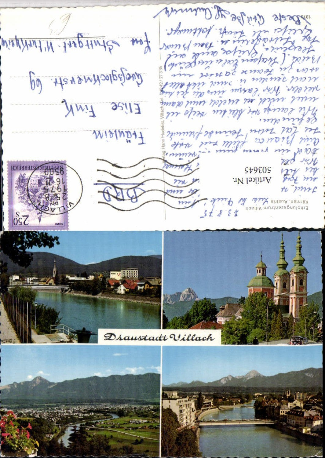 503645,Villach Totale Fluss Brücken Kirche Mehrbildkarte