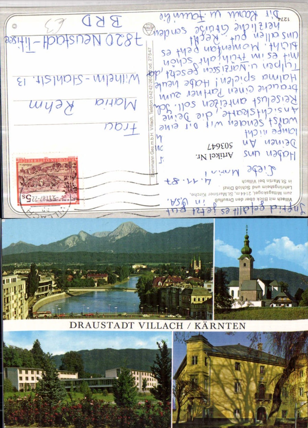 503647,Villach Teilansicht Brücke Kirche Lehrlingsheim Schloss Mehrbildkarte