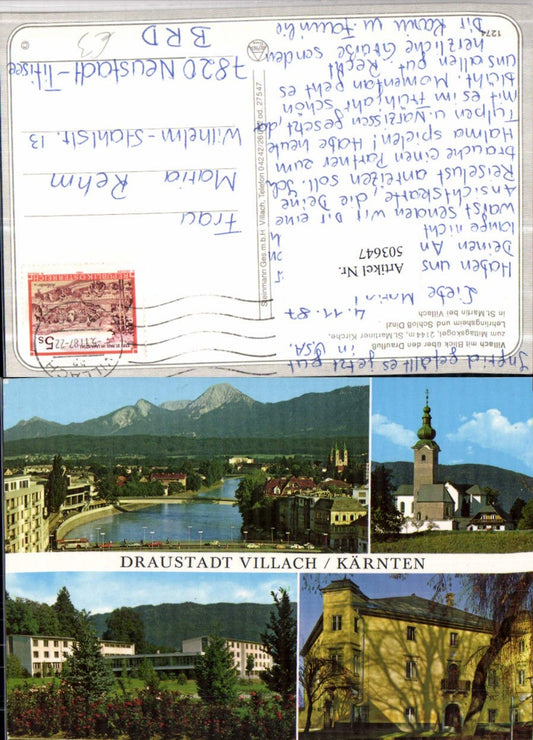 503647,Villach Teilansicht Brücke Kirche Lehrlingsheim Schloss Mehrbildkarte
