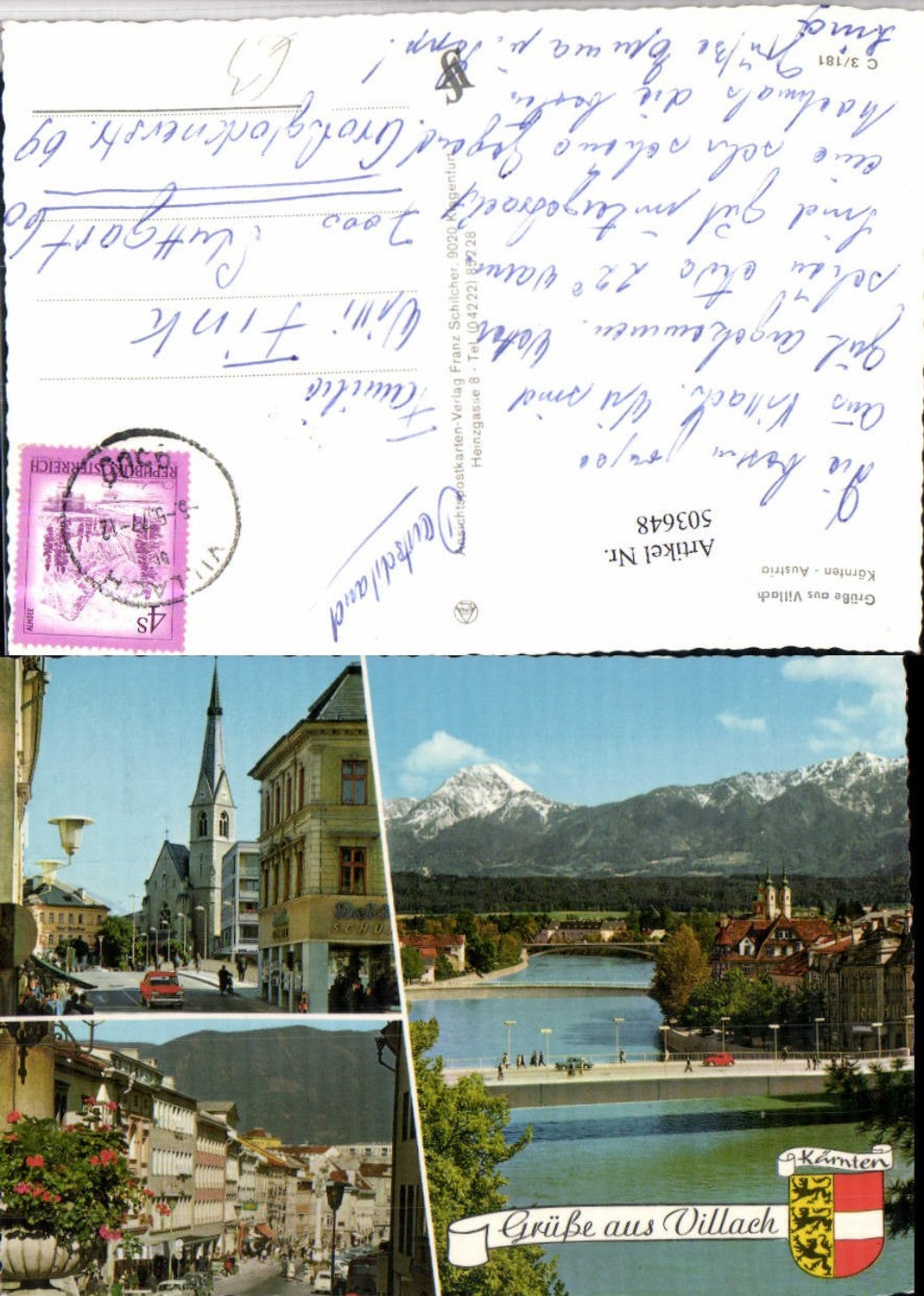 503648,Villach Teilansicht Brücke Kirche Mehrbildkarte