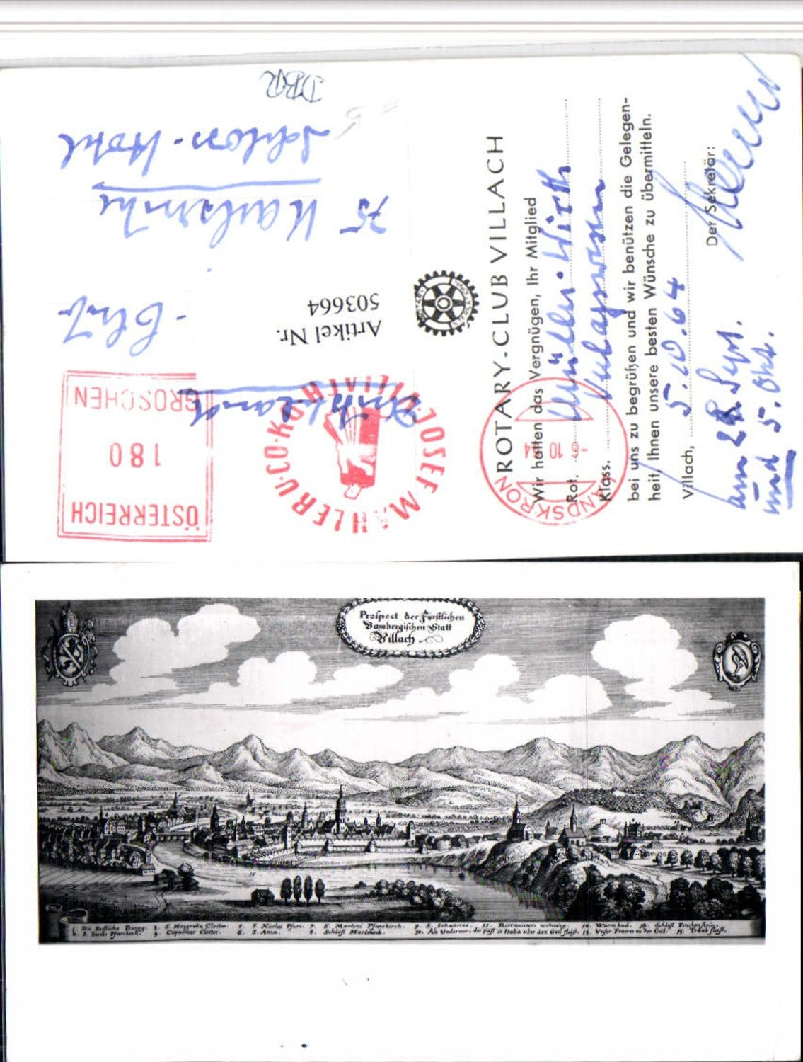 503664,Künstler AK Stich Villach Totale Bergkulisse