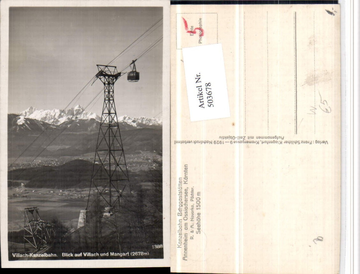 503678,Kanzelbahn Seilbahn m. Blick auf Villach Bergkulisse