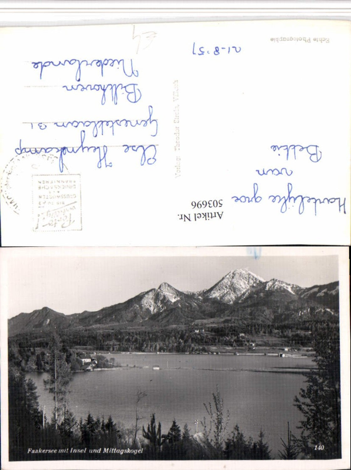 503696,Faakersee See b. Faak m. Insel u. Mittagskogel Bergkulisse