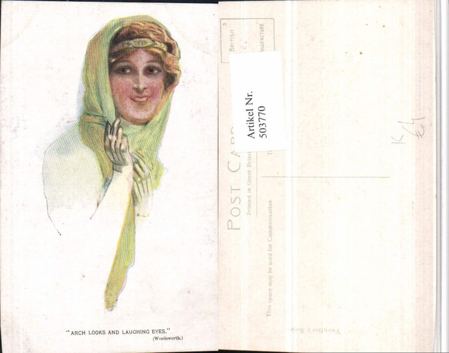 503770,Künstler AK Arch looks and laughing eyes Frau Tuch Portrait