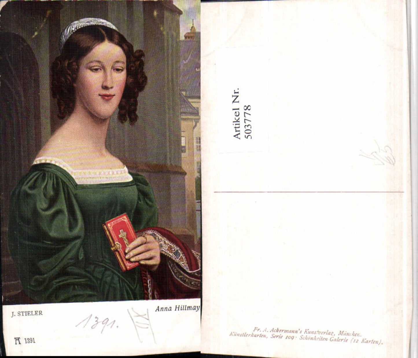 503778,Künstler AK J. Stieler Anna Hillmayr Portrait pub Ackermann 1391
