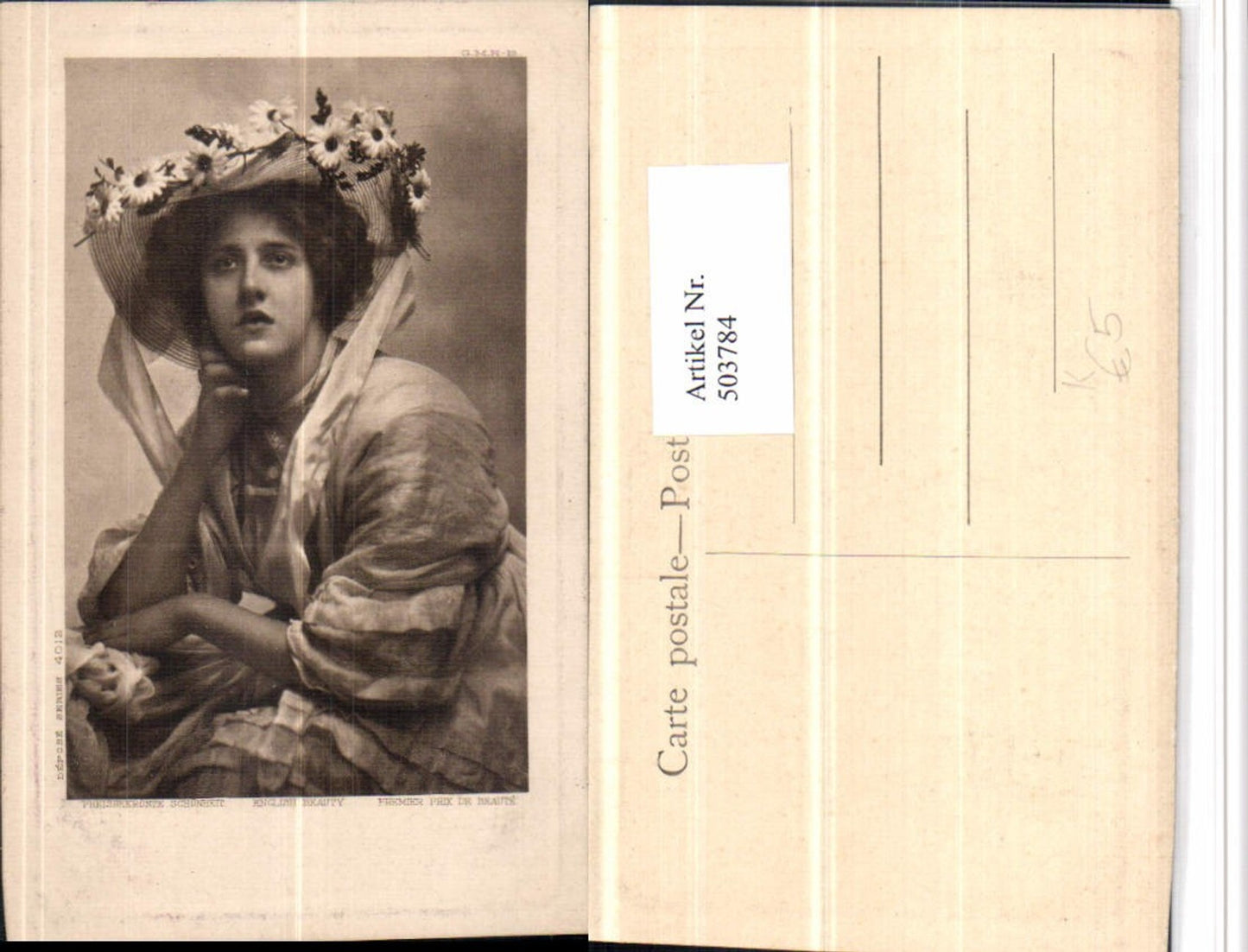 503784,Künstler AK Preisgekrönte Schönheit Frau m. Hut Portrait