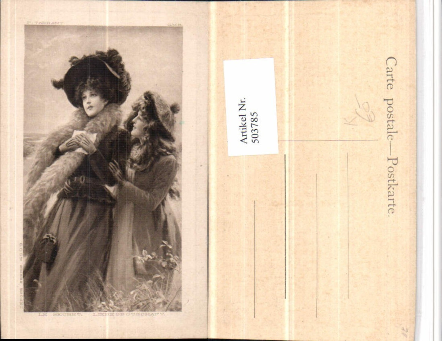503785,Künstler AK P. Tarrant Liebesbotschaft Frauen Hut Stola