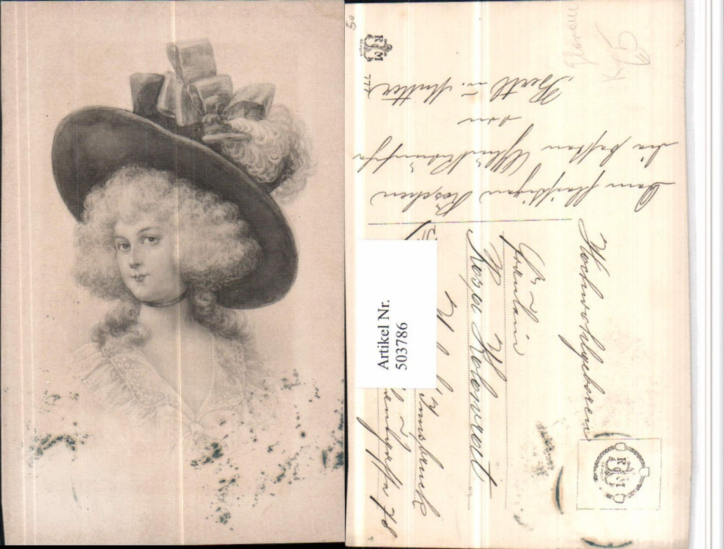 503786,Künstler AK Frau Glamour Hut Hutmode Portrait