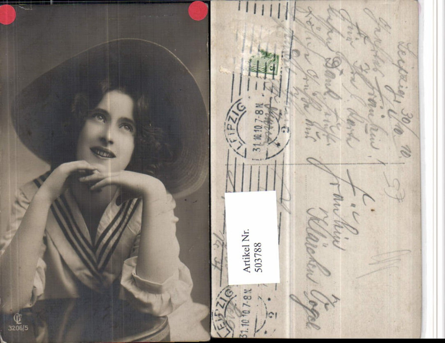 503788,Frau m. Großen Hut Portrait