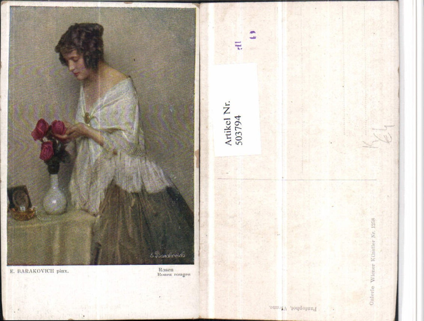 503794,Künstler AK E. Barakovich Rosen Frau Kleid