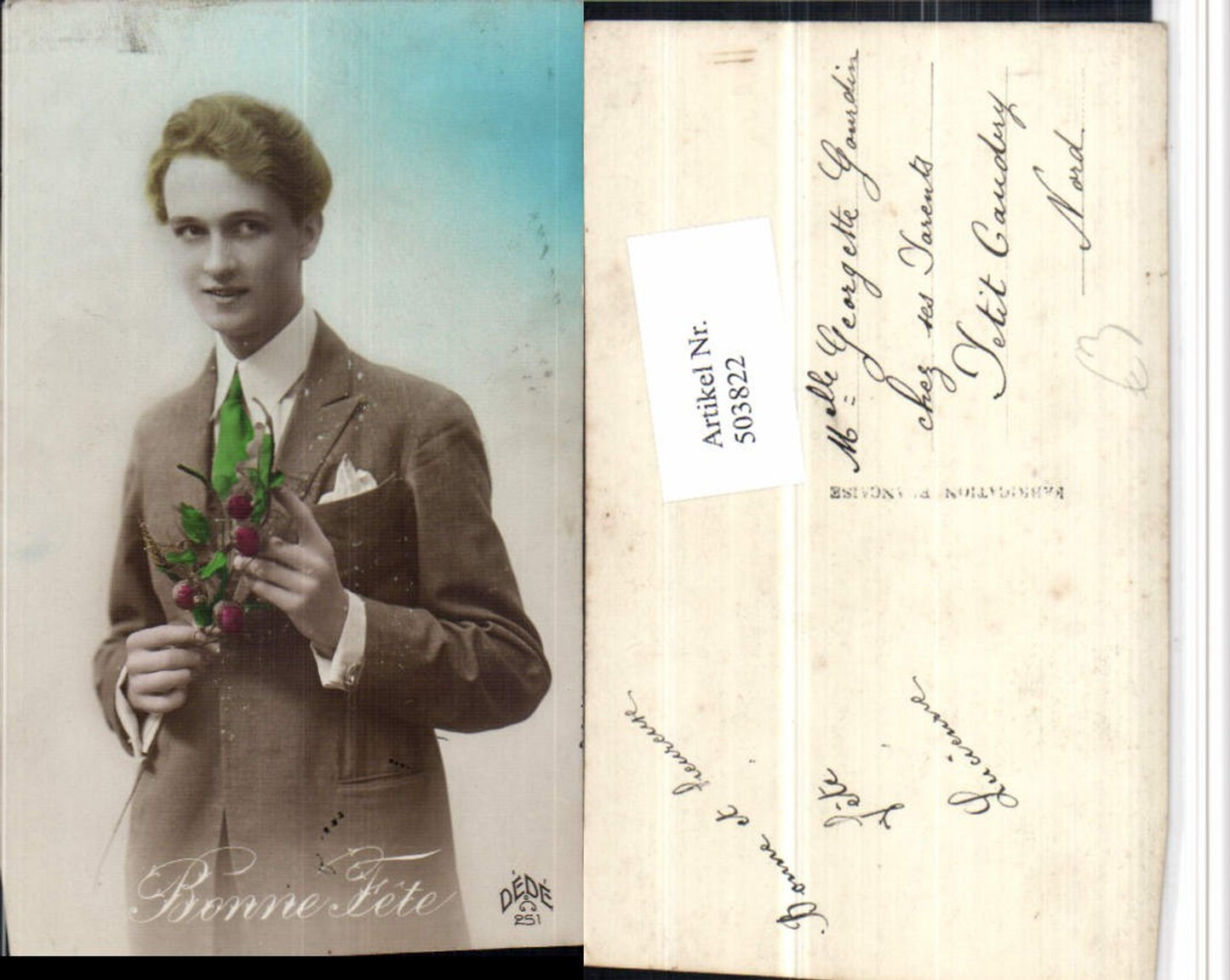 503822,Bonne Fete Mann in Anzug Portrait Blume
