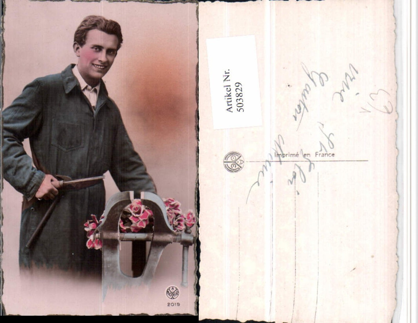 503829,Mann Blaumann Portrait Werkzeug Blumen pub A. Noyer 2019