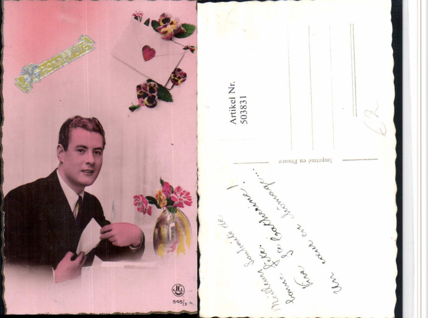 503831,Bonne Fete Mann in Anzug Brief Blumen pub J.G. Paris 545/3