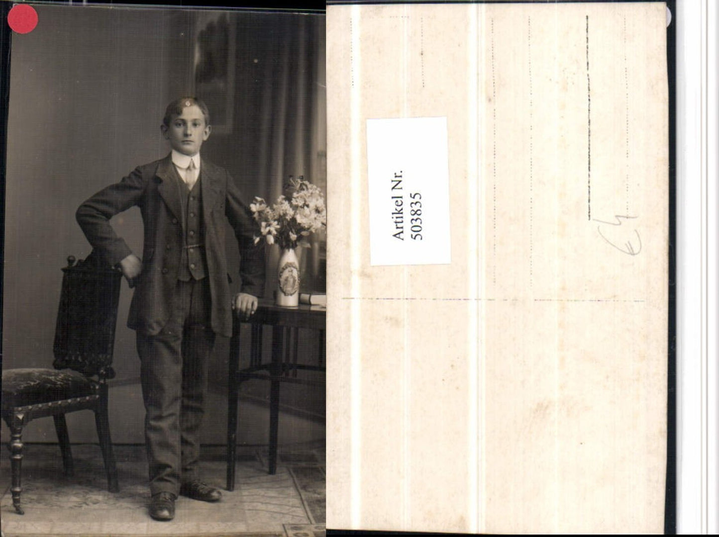 503835,Foto AK Mann Bub Junge in Anzug Portrait Stuhl Sessel