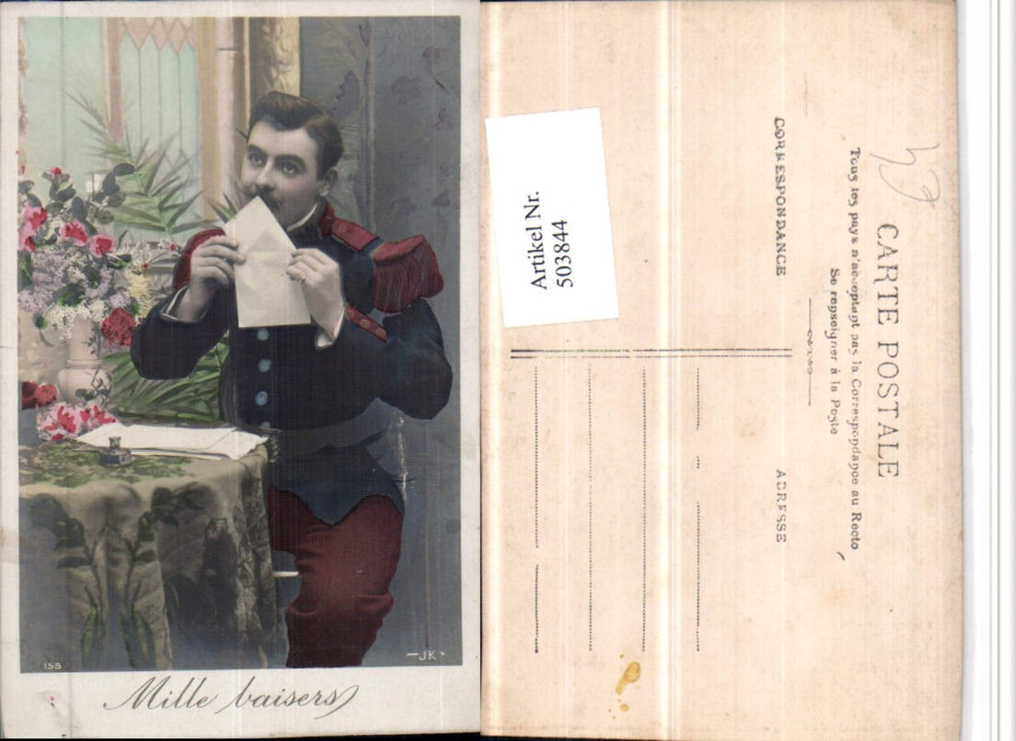 503844, Mille baisers man uniform soldier letter flowers