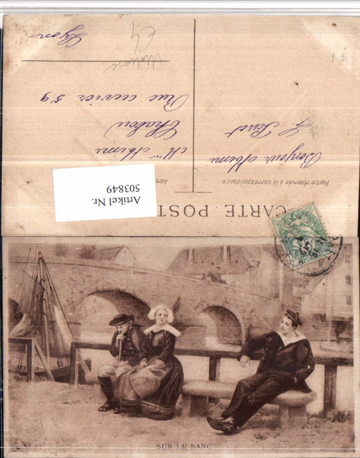 503849,Künstler AK Sur le Banc Männer Matrose Brücke Segelboot