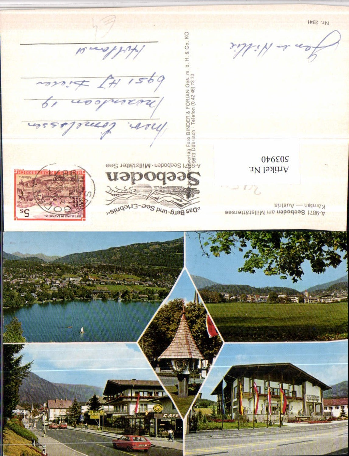 503940,Seeboden am Millstättersee Totale Bildstock Bank Mehrbildkarte