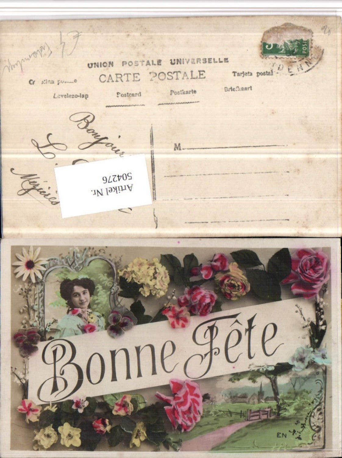 504276,Bonne Fete Fotomontage Frau Portrait Landschaft Blumen