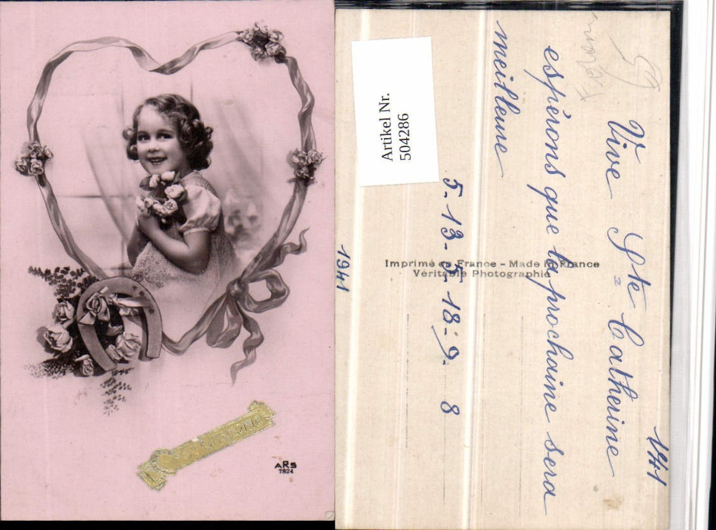504286,Ste Catherine Fotomontage Kind Portrait Herz Hufeisen Rosen